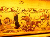 Bayeux Tapestry: Lots of death after Battle of Hastings  Constructed around 1077 to commemorate the story of William the Conqueror taking of England, including the 1066 Battle of Hastings.  It is 224 feet long.