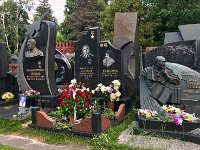 Novodevichy Cemetery  From left to right: Igor' Sergeevich Shevchuk was Tupolev general designer;  Mikhail Petrovich Simonov was aircraft designer at Sukhoi, responsible for Su-27; Viktor Georgiyevich Kulikov served in WWII and rose to the highest rank of Marshall of the Soviet Union and was the Warsaw Pact commander-in-chief 1977-89; Boris Evseyevich Chertok was a rocket designer for Soviet space program responsible for control systems, eventually becoming deputy chief designer.